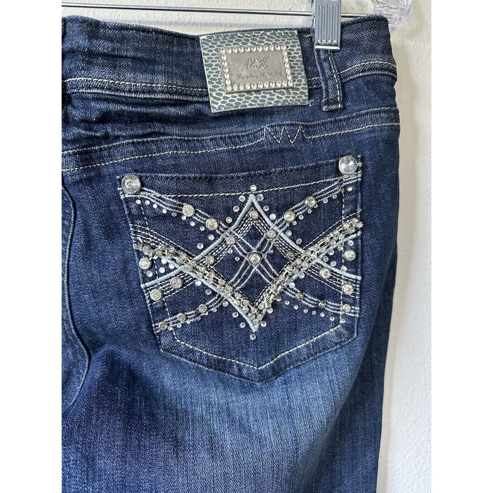 Twelve K Womens Jr Size 9 Dark Wash Mid Rise Distressed Skinny Leg Denim